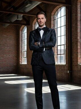 Men's Black Floral Tuxedo Jacket Slim Fit